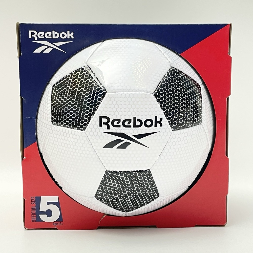 NEW Soccer Ball Size 5 Reebok Black and White TPE Cover Outdoor Play‎ 12+ NIB